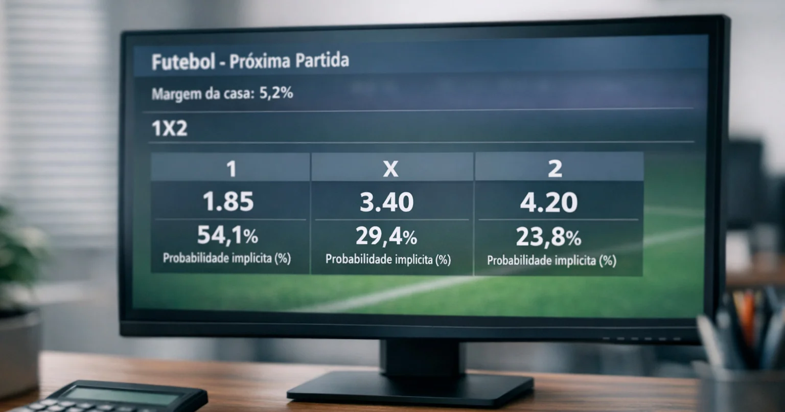 Tela com odds e porcentagens representando cálculo de margem em apostas