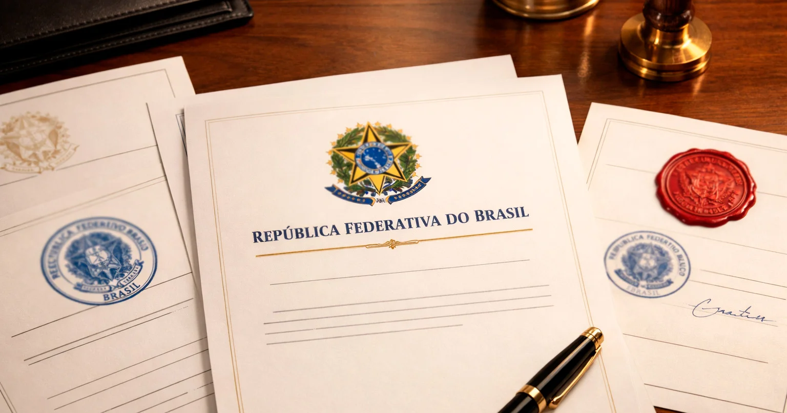 Documento oficial com selo do governo brasileiro representando a regulamentação das apostas