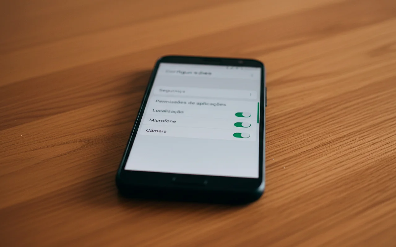 Configurações de segurança do Android mostrando permissões de aplicativo