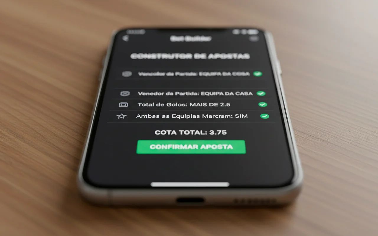 Bilhete de aposta personalizada finalizado mostrando seleções combinadas e odds totais
