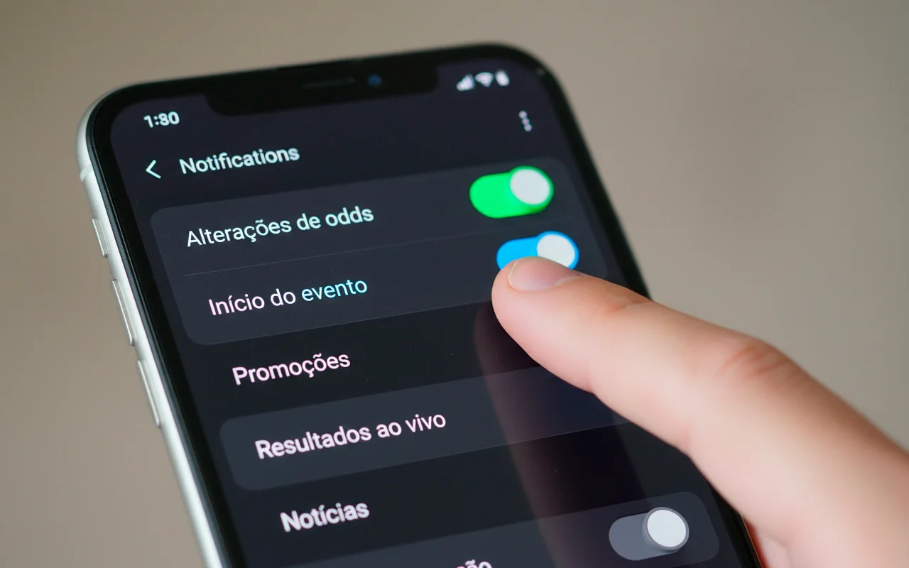 Tela de configurações de notificações em aplicativo de apostas