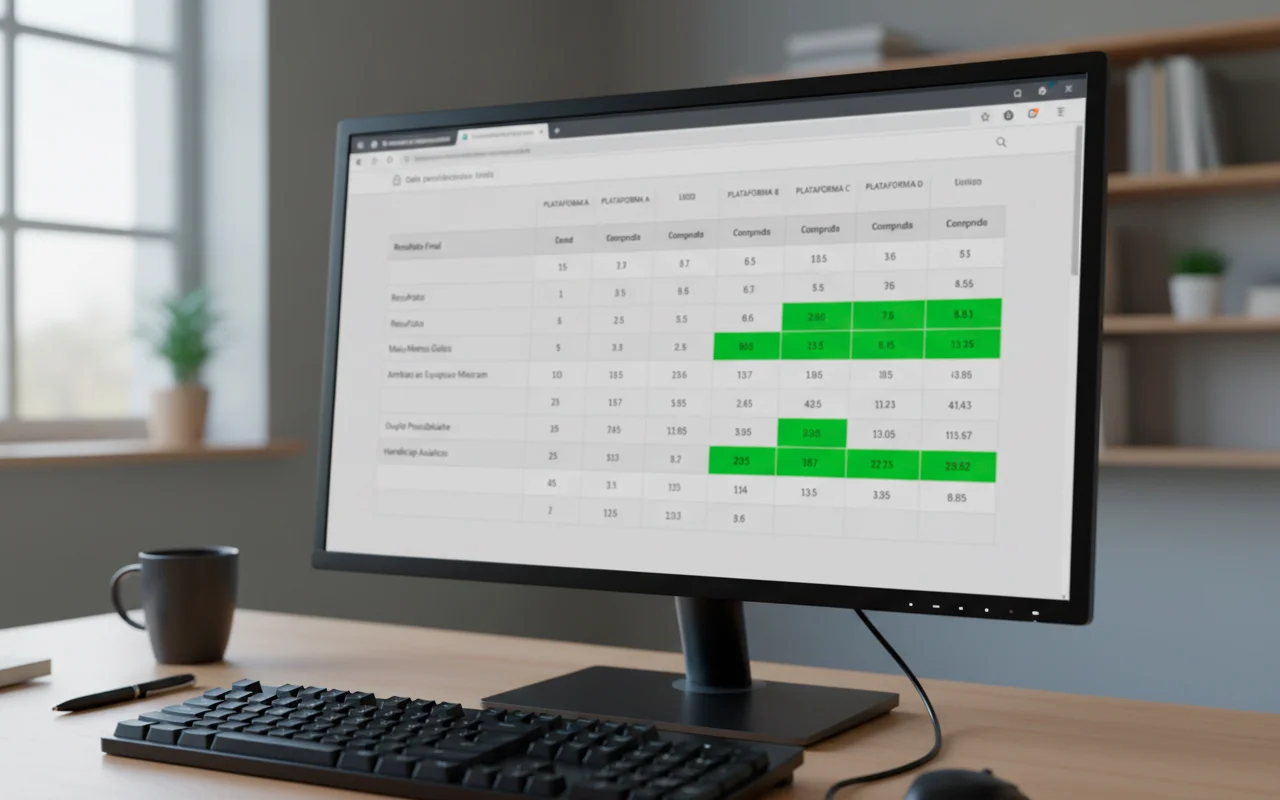 Tela de computador mostrando site comparador de odds com cotações de diferentes casas