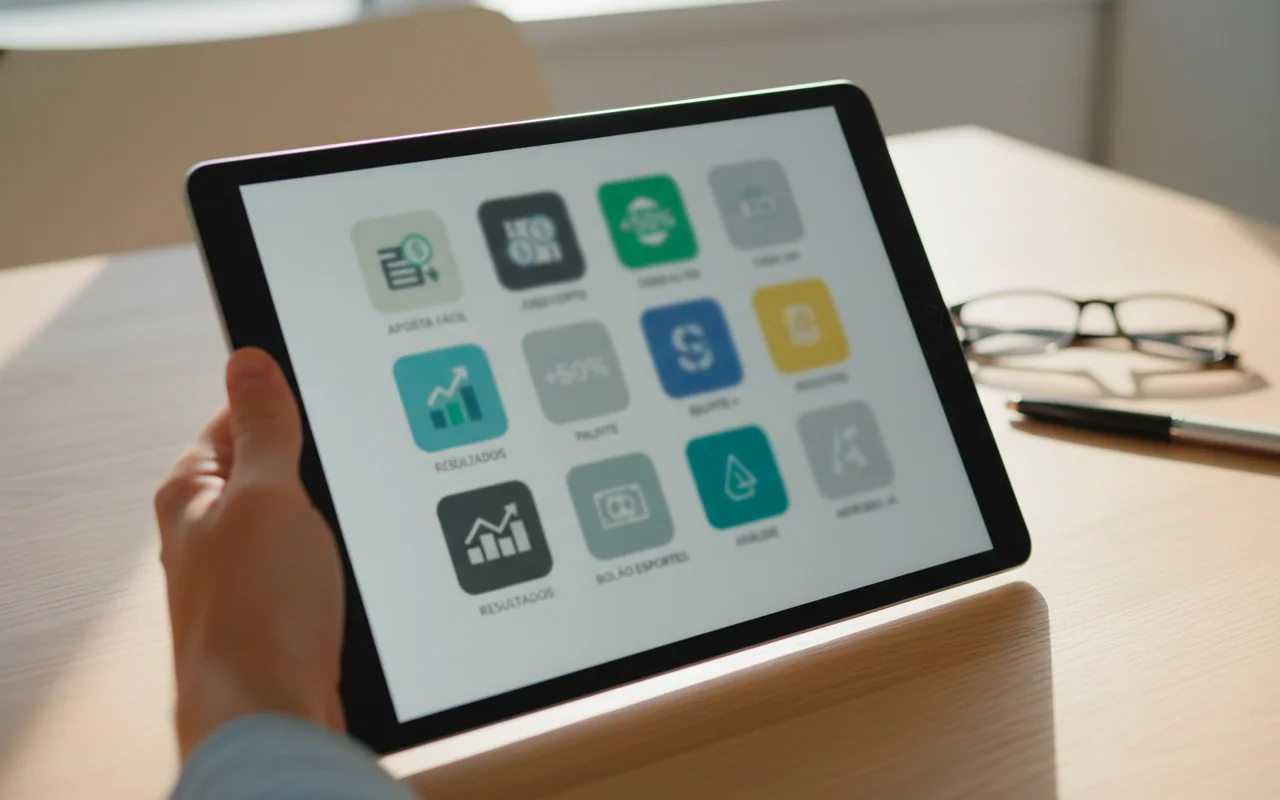 Pessoa avaliando diferentes aplicativos de apostas em tablet