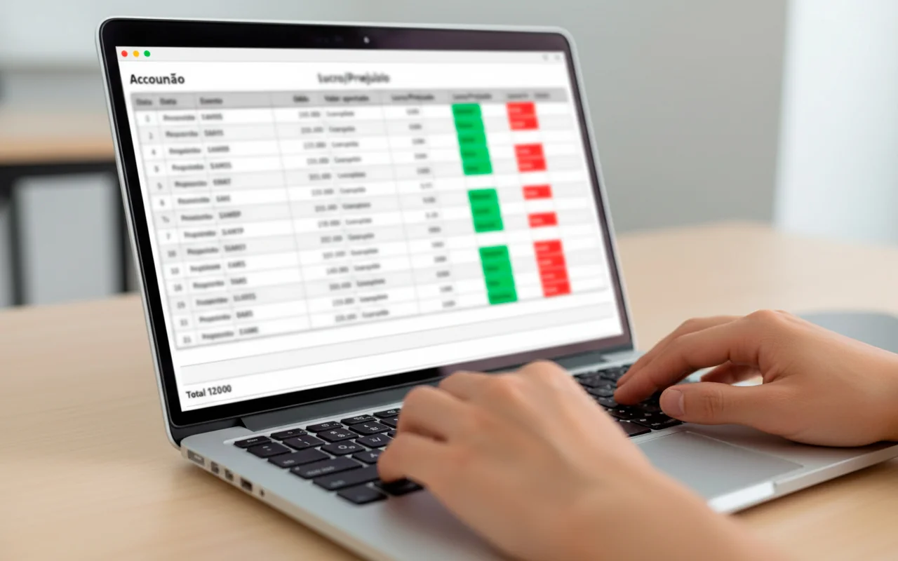 Planilha de controle de apostas com registros detalhados de resultados