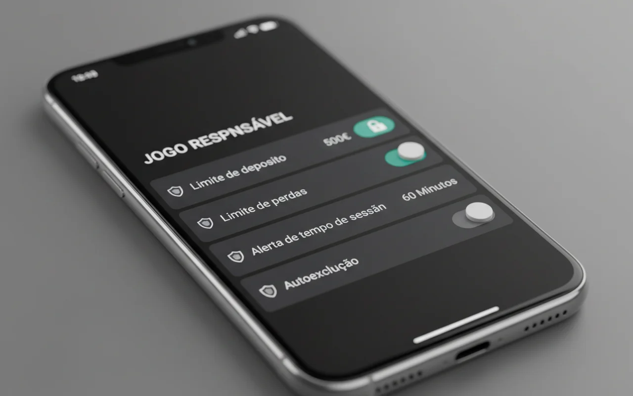 Tela de configurações de limites de apostas em aplicativo mostrando opções de autocontrole