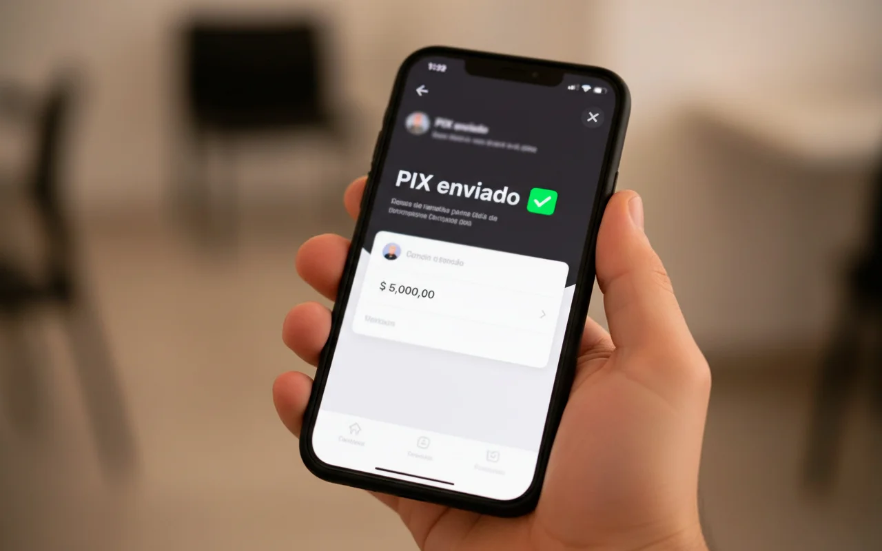 Notificação de saque bem-sucedido via PIX no smartphone