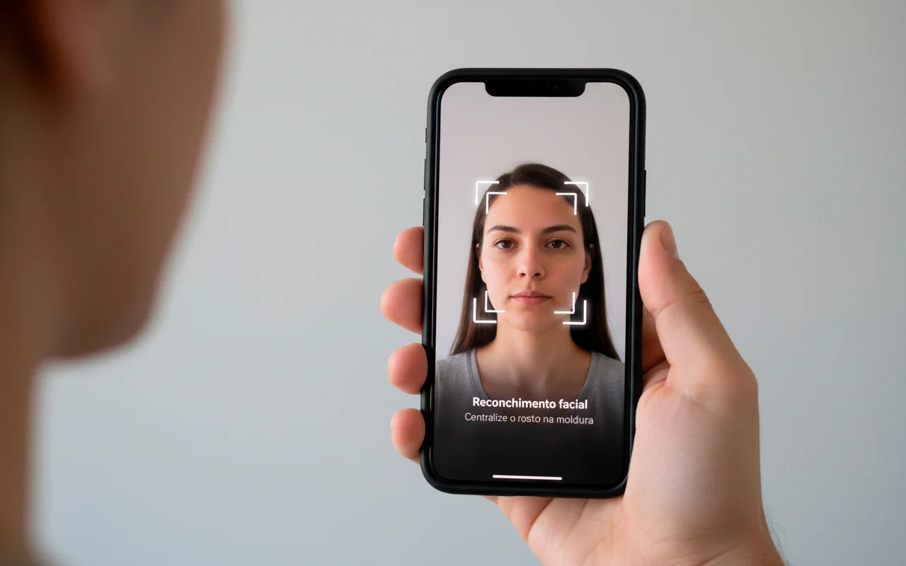 Pessoa fazendo selfie para verificação facial em aplicativo de apostas