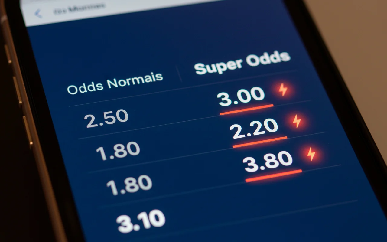 Comparação entre odds normais e Super Odds turbinadas em aplicativo de apostas