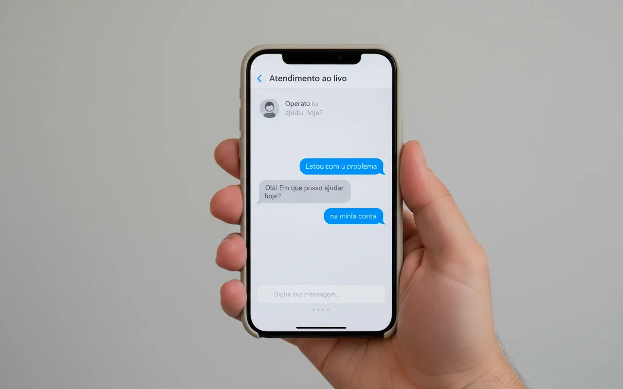 Tela de chat ao vivo com atendente de suporte em aplicativo de apostas