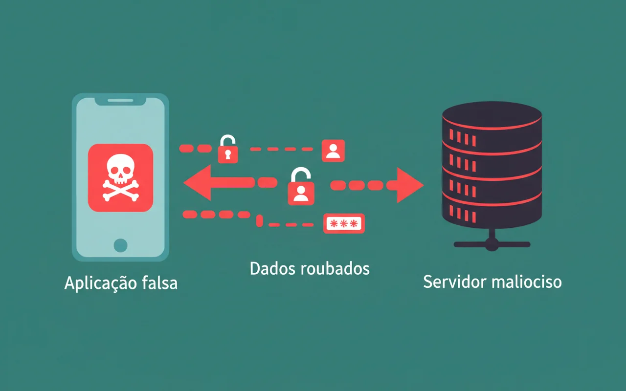 Ilustração mostrando como apps maliciosos capturam dados do usuário em segundo plano