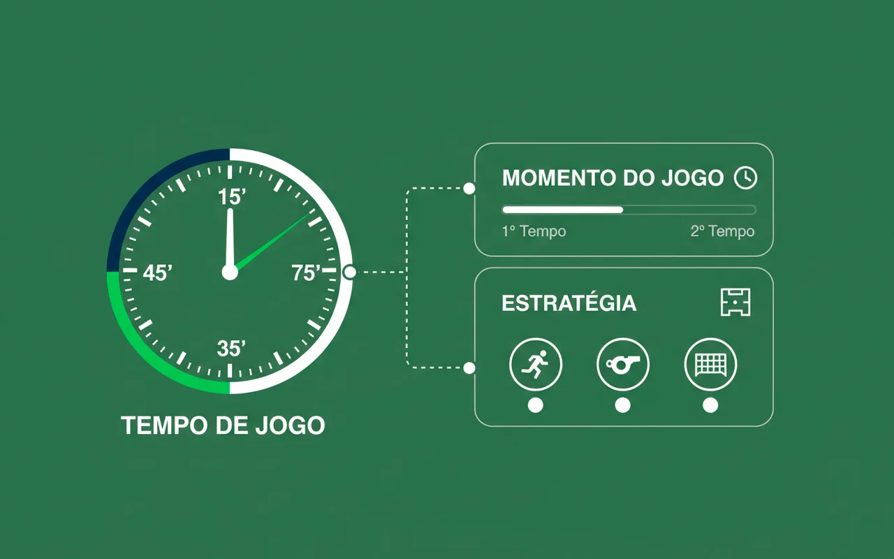 Relógio de partida ao lado de interface de apostas indicando momentos estratégicos para apostar