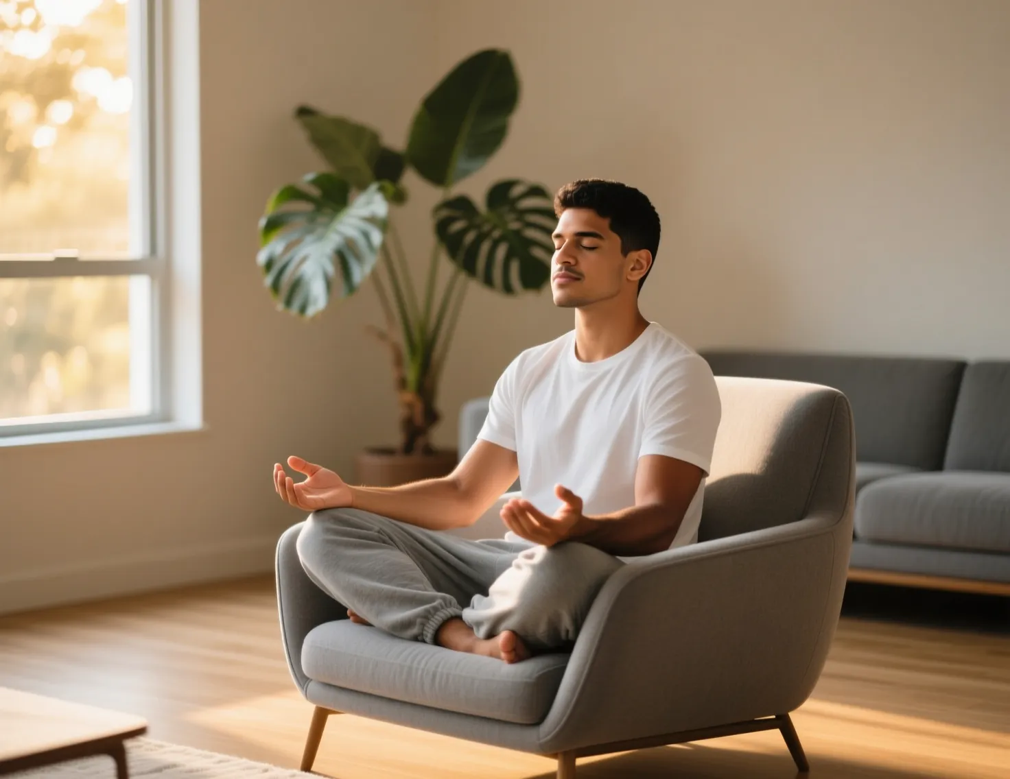 Pessoa em posição meditativa representando controle emocional e disciplina em apostas