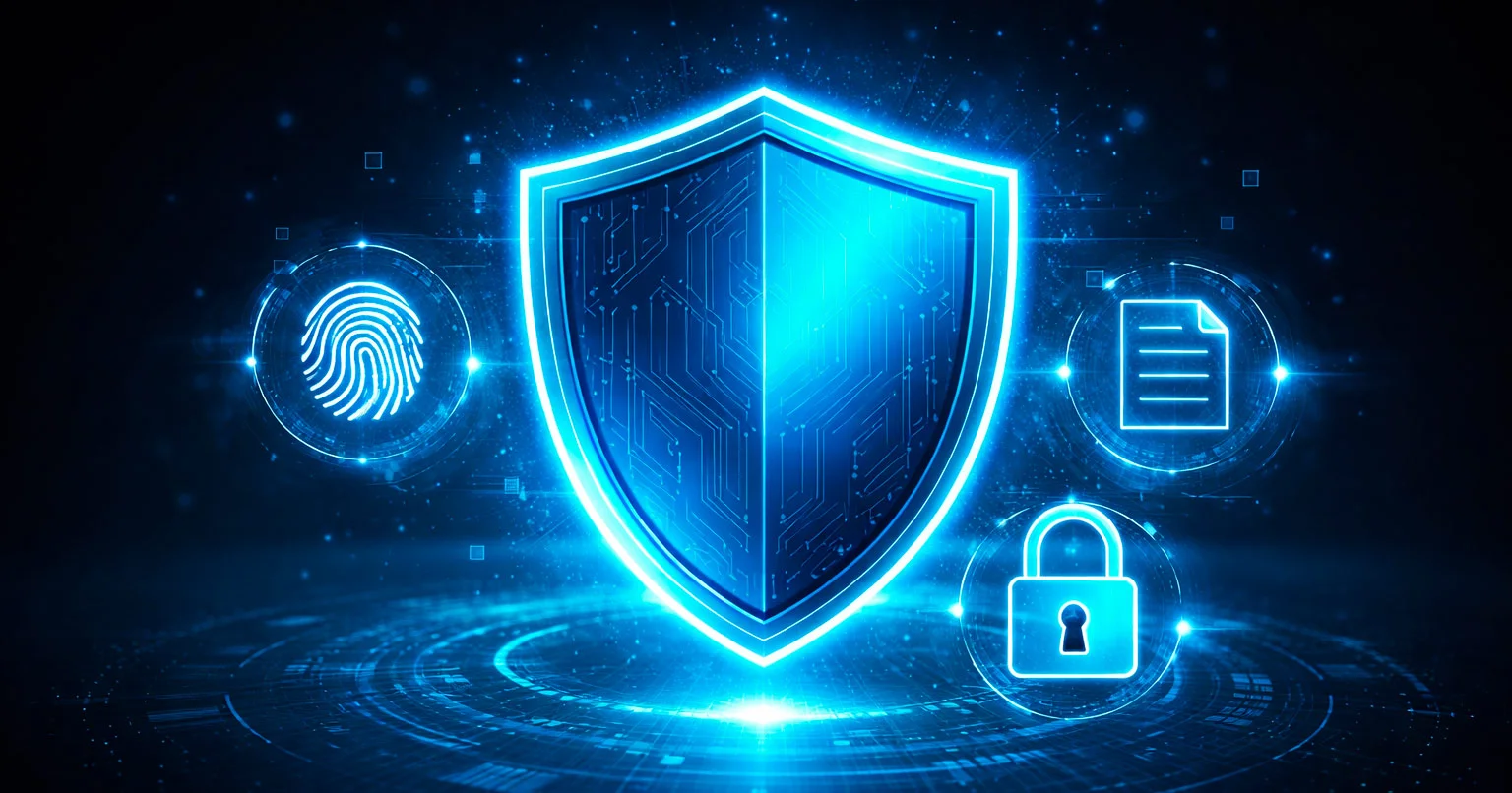 Escudo de proteção digital simbolizando segurança de dados pessoais