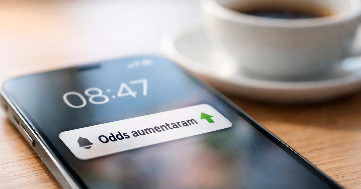 Smartphone exibindo notificação de alerta de odds em tela bloqueada