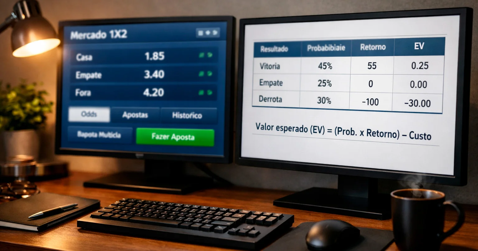 Análise de apostas de valor com odds e probabilidades em tela de computador